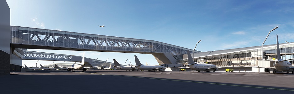 The first of its kind in the world, LaGuardia Central will feature dual pedestrian bridges spanning active aircraft taxi lanes, allowing for improved aircraft circulation and gate flexibility.