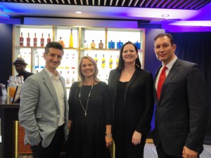 Celebrity Cruises’ Lorenzo Davidoiu, Diageo’s Sandra Vaucher and Louise Higgins, and Royal Caribbean’s Kornel Toth at the World Class Global Travel Final in Miami on July 9. 