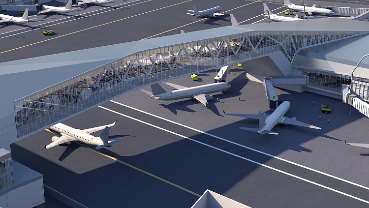 Pedestrian bridges will connect the Central Terminal with Concourses A and B, providing travelers a unique view of taxiing aircraft.