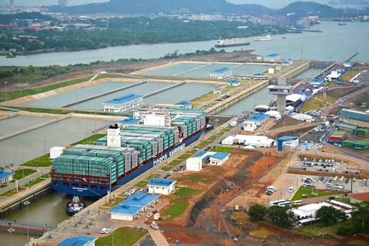 Chinese container ship Cosco Shipping making the inaugural crossing of the new Panama Canal extension, which opened to shipping on Sunday, June 26. Photo courtesy of the Panama Canal Authority. 