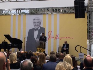 Fred Hayman’s son Robert speaking at the Rodeo Drive tribute. Photo courtesy Ari Bussel.