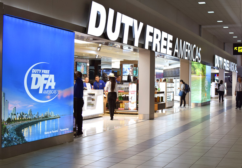 Duty Free Americas’ two main duty free stores at Tocumen Terminal 1 dominate the area directly opposite Security. 
